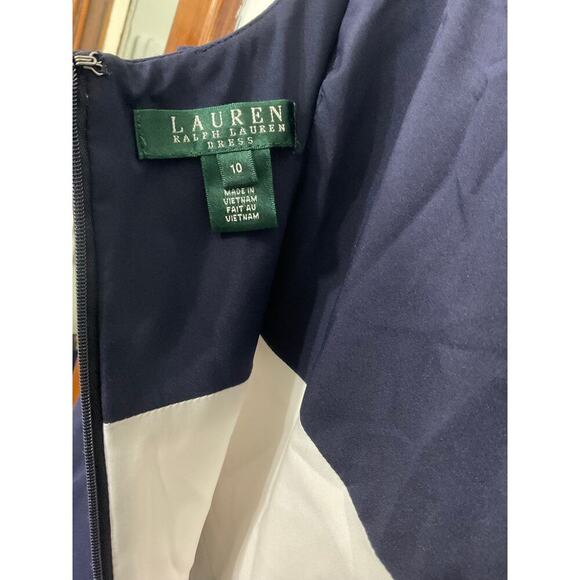 Lauren Ralph Lauren Sleeveless Fit & Flare Dress Pleated Navy Size 10 Medium - Picture 6 of 9